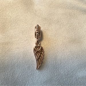 Authentic Pandora Rose Gold(made Of Silver) Feather Charm With The Heart.